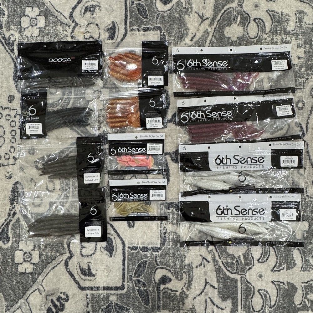 Lot Of 12 Brand New 6th Sense Soft Worm Fishing Baits Exclusive Ribbon Flush